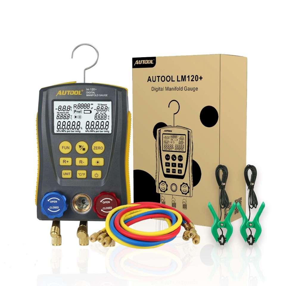 AUTOOL LM120 Refrigerant Cold Medium Car Digital Manifold Meter HVAC Vacuum Pressure Temperature Tester Same as Testo